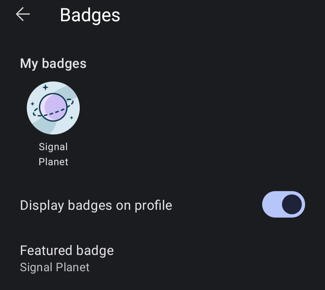 Screenshot of my Signal "planet" badge indicating I pay $10 a month.