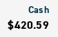 detail from a screenshot of a brokerage account with a cash balance of $420.59